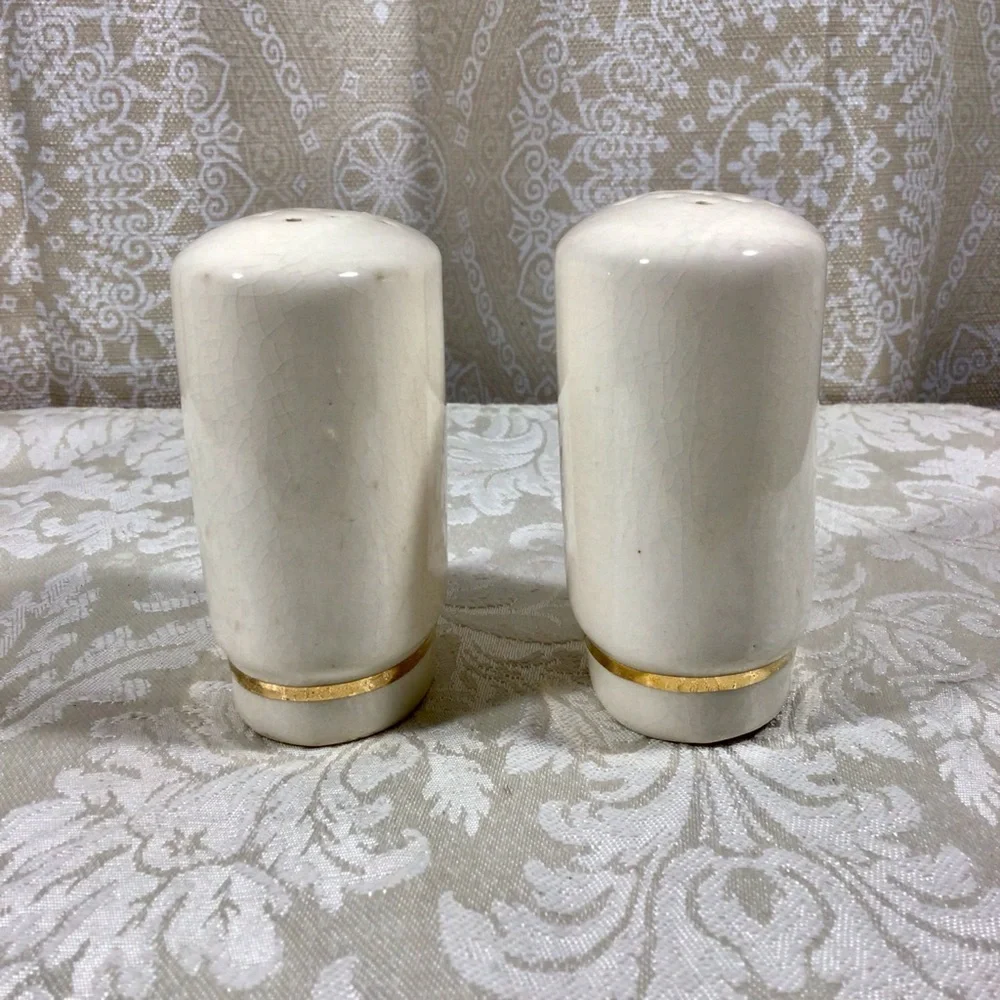 Vintage Ceramic Orange Flower Gold Gilt Salt and Pepper Shakers
